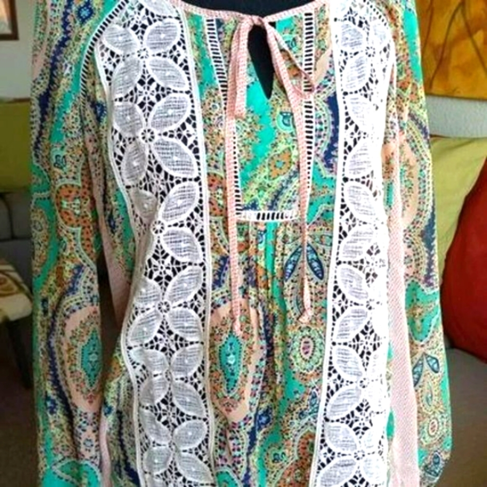 Anthropologie/ Meadow Rue Women's Bohemian Style Floral Lace Long Sleeve Top